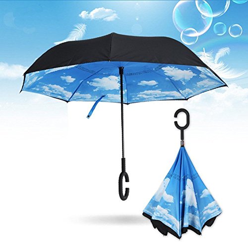 UPC 728120713876, Windproof / Uv Protection Umbrella, Reverse Folding Inverted Umbrella, with C-shaped Hands Free Handle, Best for Travelling and Car Use (Sky Blue)