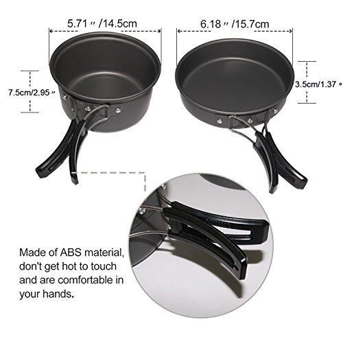 Startostar 11-Piece Camping Cookware Mess Kit with Anodized Aluminum Pots and Pans Set, Spork, Mesh Bag, Canister Stand Tripod and Box
