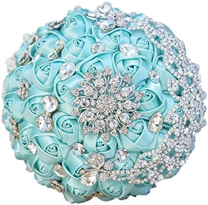 KUPARK Wedding Bouquet Rhinestones Crystal Bridal Bridesmaid Wedding Bouquet Ribbon Flowers