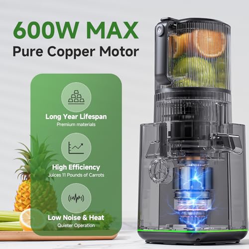 AMZCHEF Cold Press Juicer, Slow Masticating Juicer with 160mm Wide Feed Chute & 2.5L Large Hopper, 3-in-1 Juicer Machines with 2 Strainers(Juice, Nut Milk & Sorbet), Quiet Motor, Quick Release Design