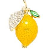 WCRAZYE Rhinestone Lemon Brooches Pin for Women Girls Dainty Cute Tiny Yellow Crystal Lemon Fruit Safety Lapel Brooch Pins Fashion Jewelry Gift, Perfect for Dresses Hat Bag