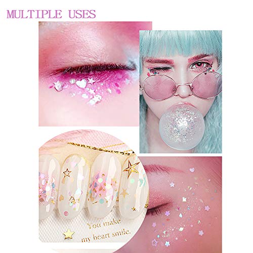 Dasaba 8 Boxes Holographic Nail Art Glitter Sequins, Laser Gradient Glitter Powder Size Mixed Nail Art Decoration kits Set for Nail DIY Craft Accessories