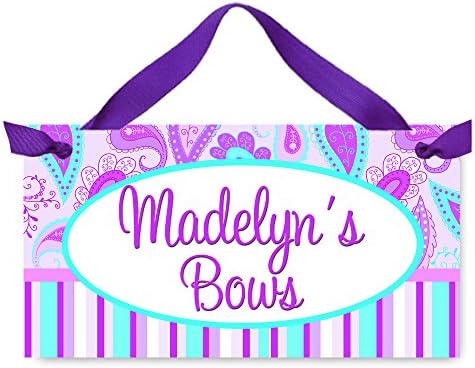 Toad and Lily Pretty Purple and Turquoise Paisley Girls Bedroom Baby Nursery Kids Bedroom DOOR SIGN Wall Art DS0092