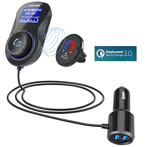 Bluetooth FM Transmitter with One Key Control,Acekool Wireless Car Radio Adapter Receiver Hands-free Call with QC3.0 and Dual USB Ports,1.44’’ Display,TF Card Mp3 Player [Air Vent Holder Include] - Thumbnail 7