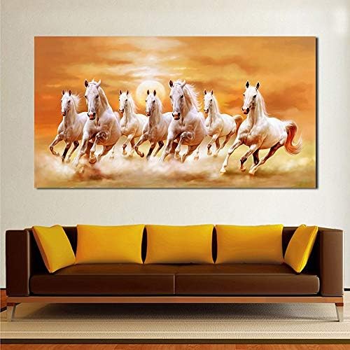 ZJMI Seven Running White Horse Animals Home Decor Paintings On Canvas Posters And Prints Modern Wall Picture For Living Room 30×60Cm