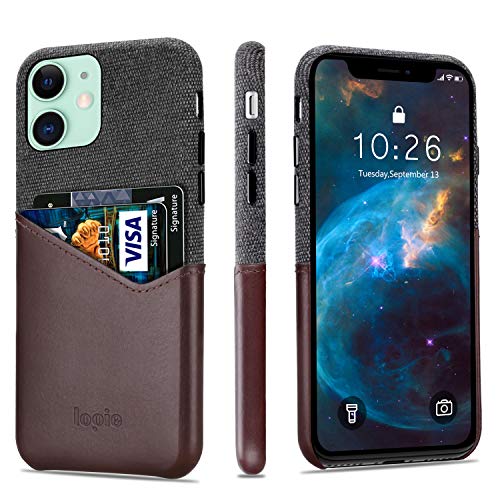 Lopie [Sea Island Cotton Series] Slim Card Case Compatible for iPhone 11 2019 (6.1"), Fabric Protection Cover with Leather Card Holder Slot Design, Coffee