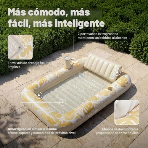 SLOOSH Inflatable Tanning Pool Float, 70"x46" Pool Floats for Adults with Pillow, 4 in 1 Float Tanning Raft, Sunbathing Bed for Sunbathing for Sunbathing for