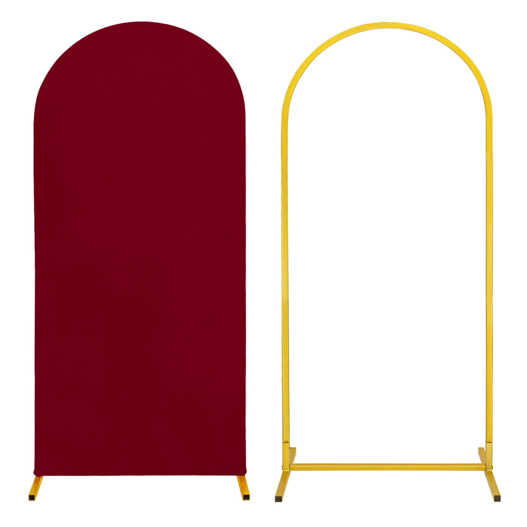 Photo 1 of Metal Arch Stand and Cover Set,1 Burgundy Spandex Fitted Backdrop with 1 Gold Wedding Arched Stand Frame for Parties Birthday Baby Shower Bridal Banquet Decoration (6FT)