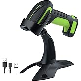 Tera Barcode Scanner Wireless with Stand: Industrial Drop-resistant Green | IP66, BT 2.4G USB, 640*480 CMOS Global, 1D 2D QR Reader, 650 Scans/Sec, 2500mAh, Warehouse Logistics Retail Library School