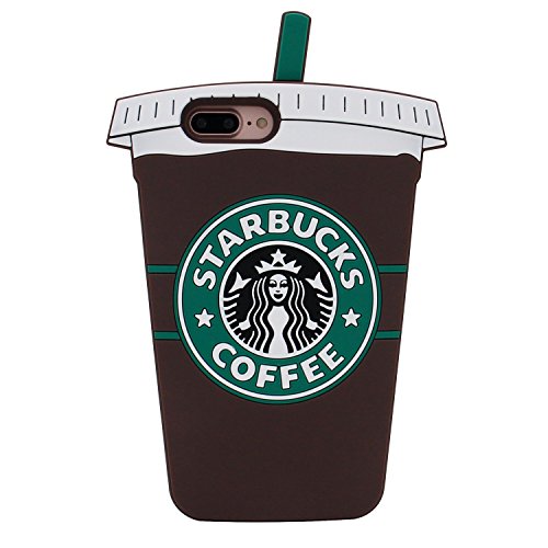 CASESOPHY Starbucks Coffee Cup Case for iPhone 7+ iPhone 7Plus Large Size 5.5" Screen Soft Silicone Rubber 3D Cartoon Cool Fun Bold Cute Fashion Hot Gift Girls Teens Kids Men Guys Women