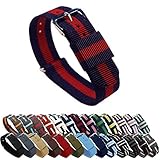 BARTON Watch Bands - Choice of Color, Length & Width (18mm, 20mm, 22mm or 24mm) - Navy/Crimson 18mm - Standard Length