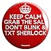 Geek Details Superwholock Pinback Button (Keep Calm Grab The Salt Don't Blink Text Sherlock)
