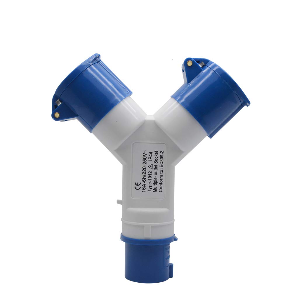 2-Way Splitter 32A 220v IP44 2 Way 3 pin Industrial Site Plug & Wall Socket Waterproof IP44 Plug Connector Socket 2P+Earth Male/Female