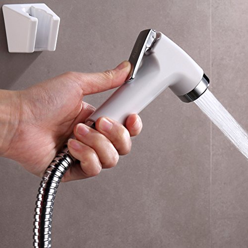 SonTiy Handheld Bidet Sprayer Shattaf Cloth Diaper Sprayer for Toilet Attachment with Adjustable Water Pressure Control Shut-off Brass T- Valve ABS White Chrome - Thumbnail 4