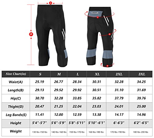 image for 4USPORTS Men's Padded Breathable Cycling Pants 3/4 & Long Bicycle Bike