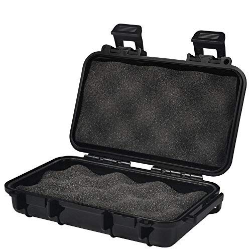 VGEBY1 Waterproof Shockproof Box, Waterproof Box Shockproof Dry Storage Box Hard Plastic Protective Grip Carry Touch Phone Case + Foam + Handle for Fishing Camping Hiking (Small -Black)