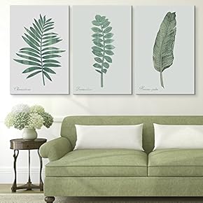 3 Panel Retro Style Green Tropical Leaves x 3 Panels