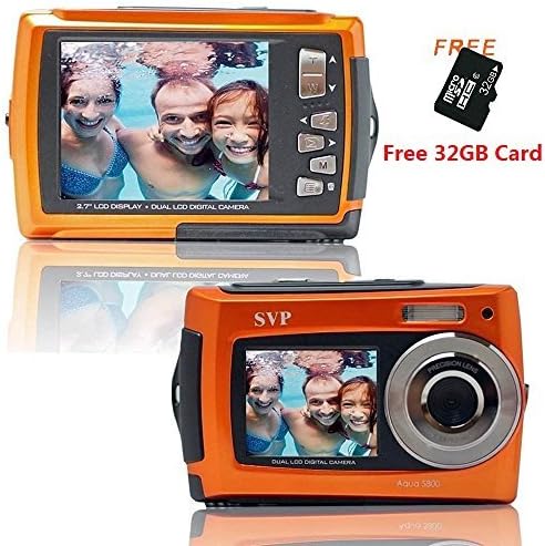 SVP Aqua 5800 Orange (with Micro 32GB) 18 MP Dual Screen Waterproof Digital Camera