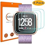 EZCO 4-Pack Screen Protector Compatible with Fitbit Versa & Versa Lite (Not for Versa 2), Waterproof Tempered Glass Screen Protector Cover Saver for Versa Smart Watch Scratch Resist Anti-Bubble