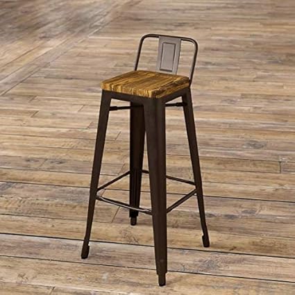 Rajtai Shree Metal Kitchen/Bar/Cafe/Garden Chair with Wooden Seating Top (Brown Colour, Standard Size)