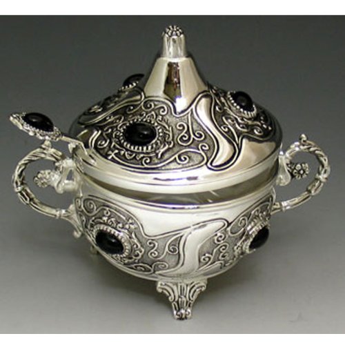 Silver Plated Honey Dish with Stones