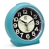 JCC Charming Luminous Small Round Handheld Size Non Ticking Quartz Bedside Desk Clock Travel Alarm Clock with Light Night, Snooze Function - Battery Operated (Matte - Blue)
