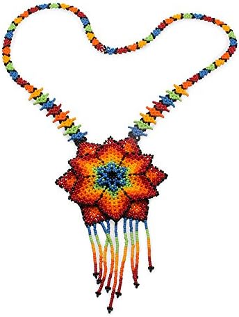 Ethnical Art Beaded Necklace Hand Crafted Strand Choker Flora Pendant - 3D Flower