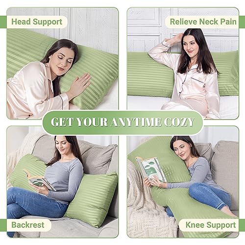 Cosybay Full Body Pillow Insert with Sage Green Pillowcase Fluffy