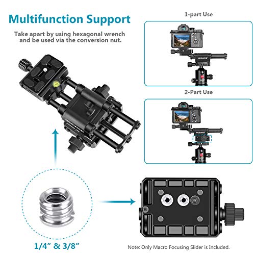Neewer Slider 4-Voies Macro-Focusing Rail avec 1/4 Pouce Plaque Rapide Compatible avec Appareil Photo DSLR Caméra…
