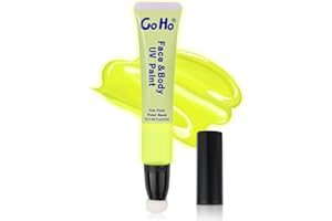 Go Ho UV Blacklight Neon Yellow Face Body Paint,Water Based Bright Color Neon Fluorescent Body Paint with Cushion Applicator,Glow In The Dark Under UV Lighting Party Halloween Makeup Washable