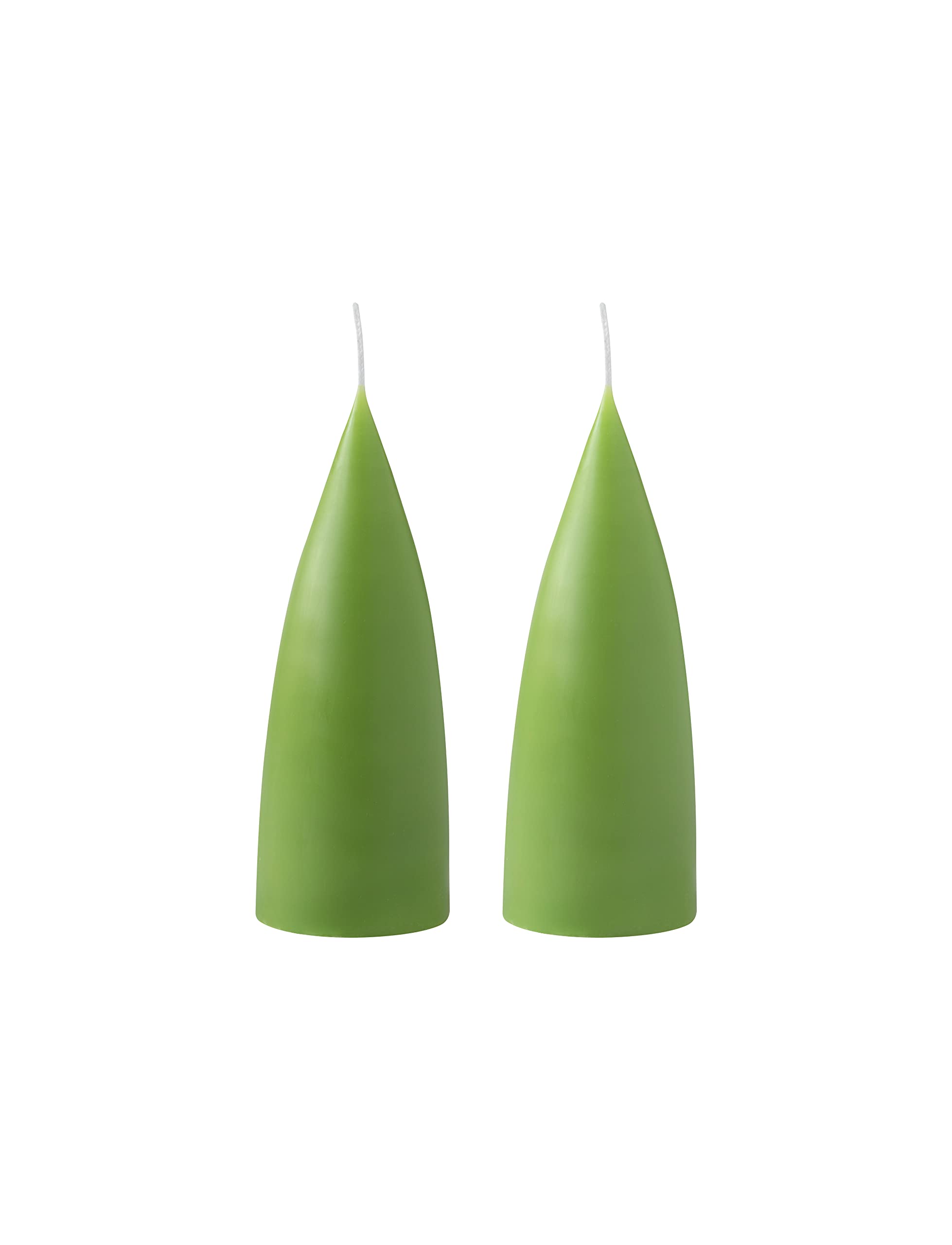 Kunstindustrien® Cone Shaped Candles, 43 Colours, Dripless & Smokeless, 15 Hour Burn Time, Unscented, 2pcs. 6.5x16cm (Light Green)