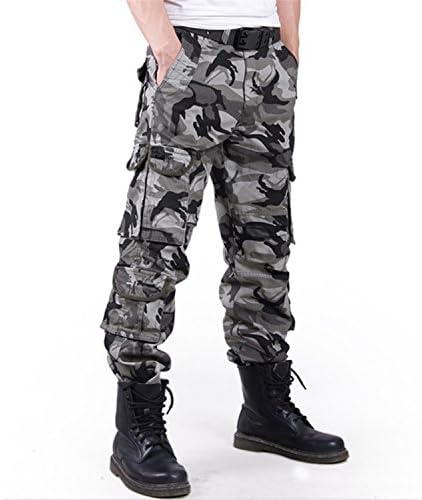 Carolyn Jones Men Fashion Camouflage Pants Loose Style Cotton Material Mid-Waist Cargo Trousers Light Green Camuflag 30