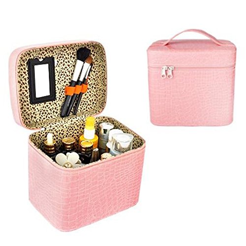 Faux red alligator leather Large Capacity Jewelry or Cosmetic Trinket Box.Make-up Case (pink)
