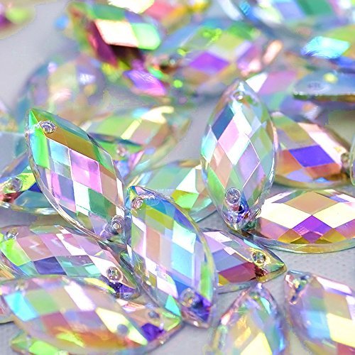 Big Sale 100pcs 7x15mm Horse Eye Shape Crystal AB Color Clear Sew On Acrylic Rhinestones Flatback Fancy Stones Sewing For Clothing Wedding Dress Decorations (AB)