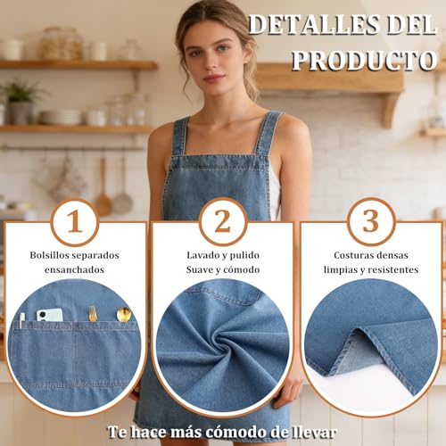 Mandiles De Cocina,Delantal Vaquero Universal Para Hombres Y Mujeres,a Prueba De Aceite Y Contaminación, Con Bolsillo,regla Ajustable, Adecuado Para Panadería, Cocina, Jardinería, Pintura, Etc
