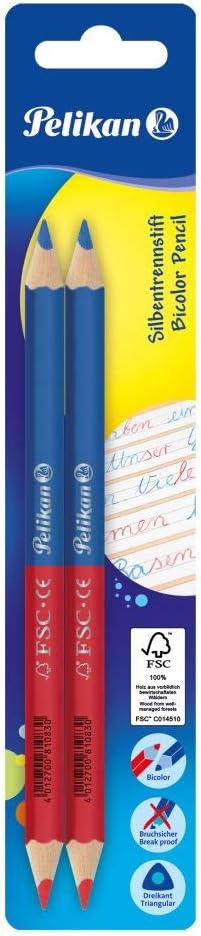 Pelikan 81118 Coloured Pencils (Thick, Triangular) Pack of 2 Red and Blue, 2 count (Pack of 1)