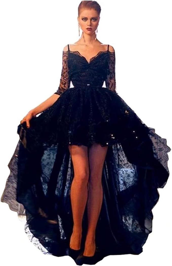 black lace high low dress
