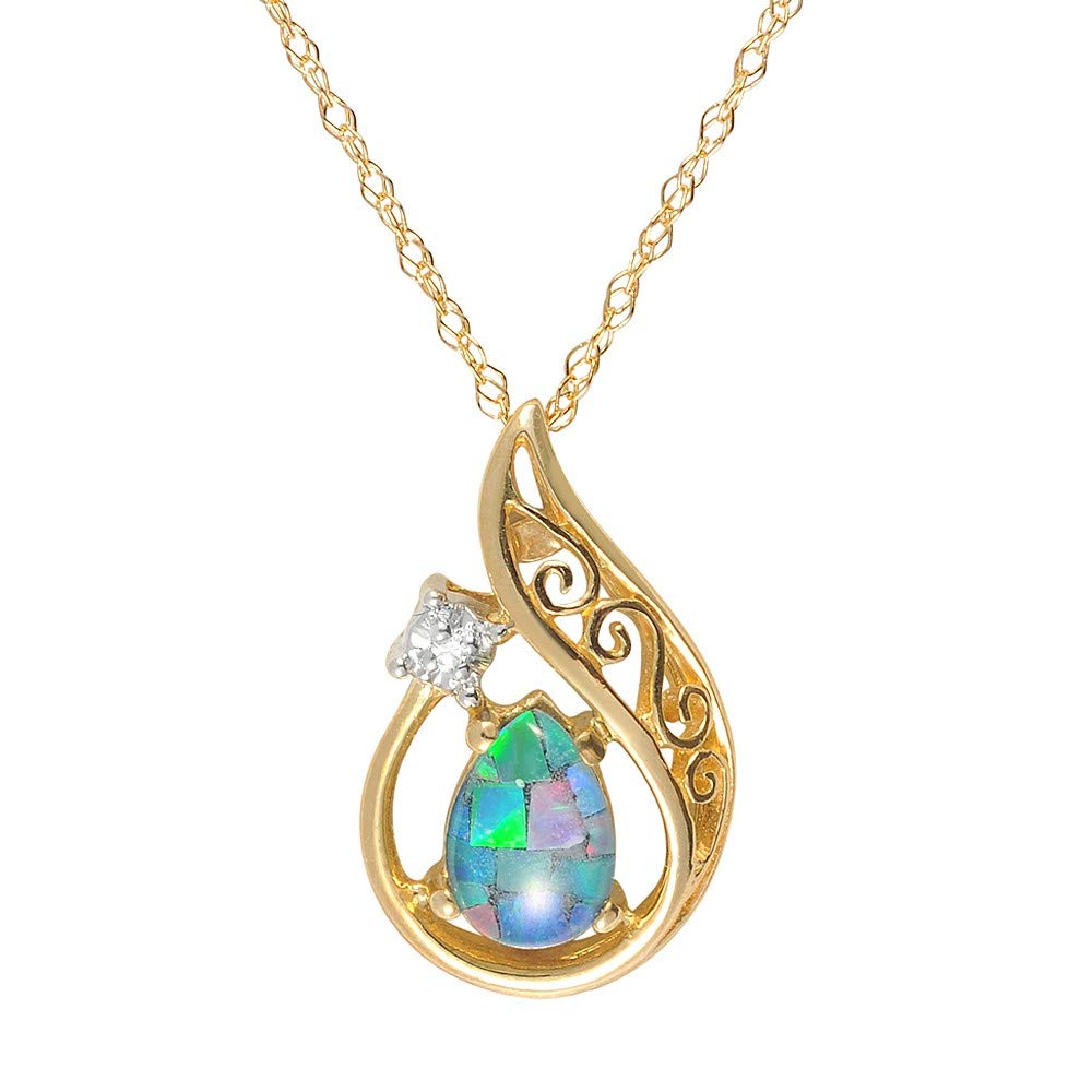 Ivy Gems 9ct Yellow Gold Triplet Opal Fancy Openwork Pear Drop Pendant & Fine Gauge 18'' / 46cm Chain