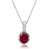 Ruby Necklaces for Women 925 Sterling Silver Oval Cut 18In Chain Created White Sapphire Red Ruby Necklace Stone Pendant Gemstone Necklace Ruby Pendants July Birthstone Necklace for Women Ruby Jewelry