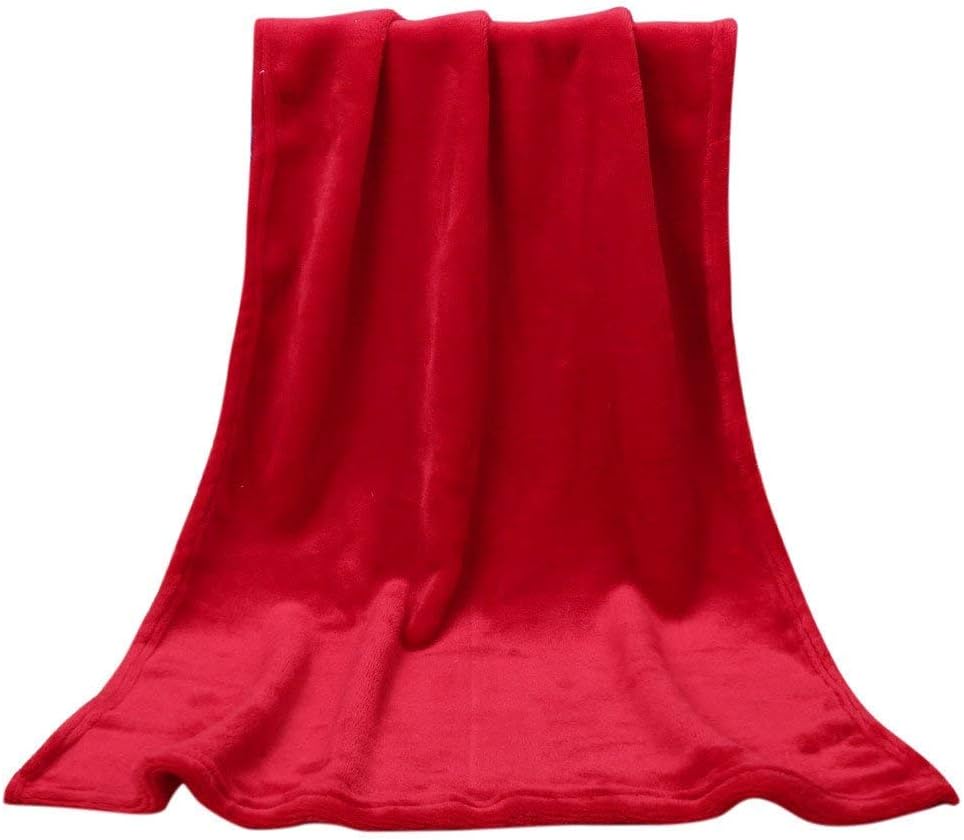 euwanyu Blankets Flannel Blanket Kids Size Lightweight Super Soft Cozy Bed Blanket Microfiber Solid Warm Coral Plaid Blankets 1 pc (Red)