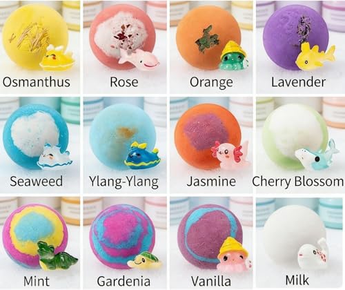 Bath Bombs with Toys Inside, 12PCS Animal Bath Bombs Set for Boys Girls, Cute Kids BathsBomb Toys with Plant Extracts, Marine Terrestrial Animal Baths Salt Balls, for Kids Gift