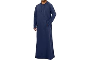 YAOHUOLE Kaftan for Men Long Sleeve Muslim Thobe for Men Big and Tall Kaftan with Hoodie