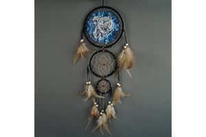 Remorlet Wolf Eagle Dream Catcher Wall Decor for Boys Kids Bedroom Dreamcatcher Big Dream Catchers Wall Hanging (DC13 White Tiger), Black