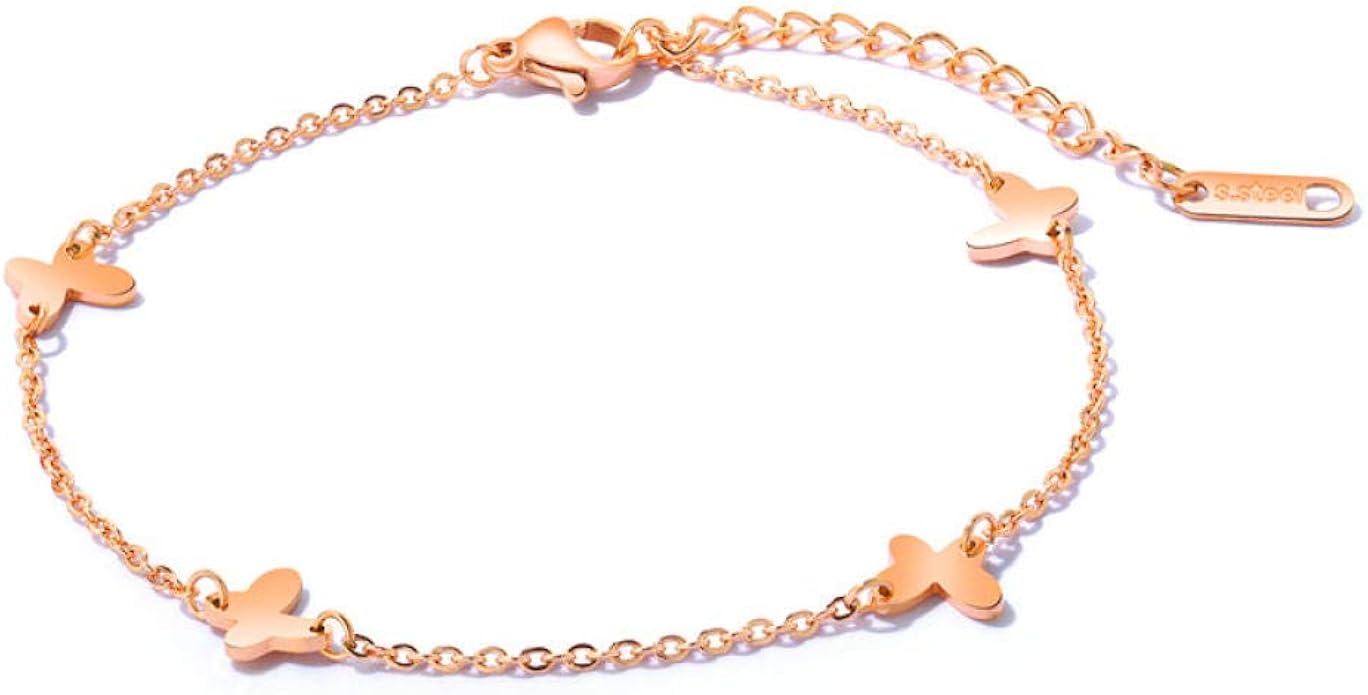 U/N Buterfly Anklets for Women Rose Gold Color Stainless Steel Bohemia Chain Anklet Amazon.co