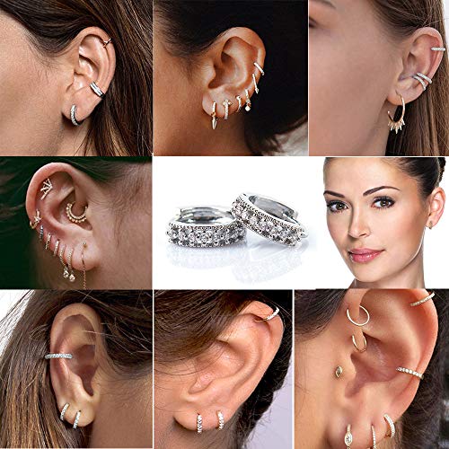 DOMEI 925 Sterling Silver Small Hoop Earrings Cubic Zirconia cartilage, Cubic Zirconia Cuff Earrings Huggie Stud, Gold Plated Huggie Earrings for Women Hypoallergenic (Delicate-Silver)