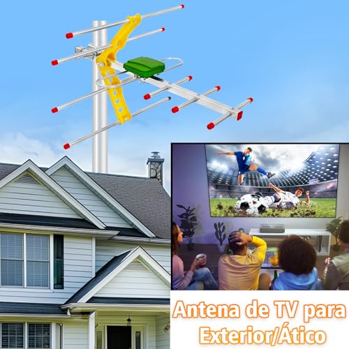 Outdoor DTT Antenna for Smart TV – 4K/1080P HD TV Antenna, Long Range, Stable UHF/VHF Signal, Compatible DVB-T2/DVB-T, Weather Resistant, Coaxial Cable 10 m, Pole Not Included