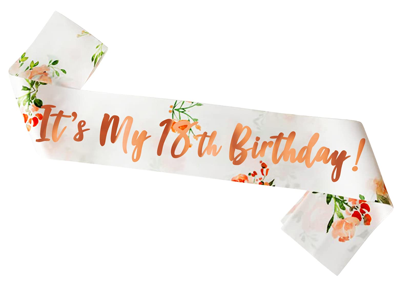XINDY 18th Birthday Sash for Girls, Rose Gold Text Floral It's My 18th Birthday Satin Sash Birthday Gifts 18th Birthday Accessory for Girls 18th Birthday Decorations Party Favor Supplies