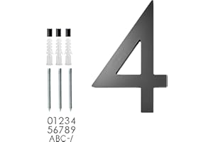 roslyong Floating House Number 5 Inch, Modern Outdoor Address Sign, Acrylic Solid Address Numbers with Nail Kit, Black Address Number 4