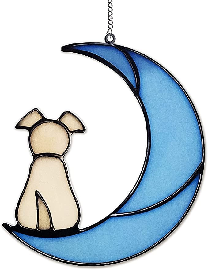 Baoswi Acrylic Dog Memorial Gifts for Dog Lovers, A Light Yellow Dog Decor on Blue Moon Window Hangings Suncatcher, Loss of Dog Sympathy Gift, Pet Loss Remembrance Gifts in Memory of Dog, Not Glass