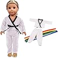18 Inch Girl Doll Clothes White Karate / Tae Kwon Do Outfit Includes Blouse, Pants and 5 Belts - Yellow, Green, red, Blue and Black - for 18inch Girl Doll NAA02